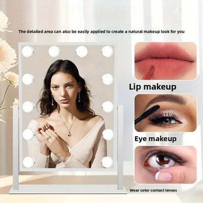 Makeup Mirror with 12 LED Bulbs, 360°Rotation