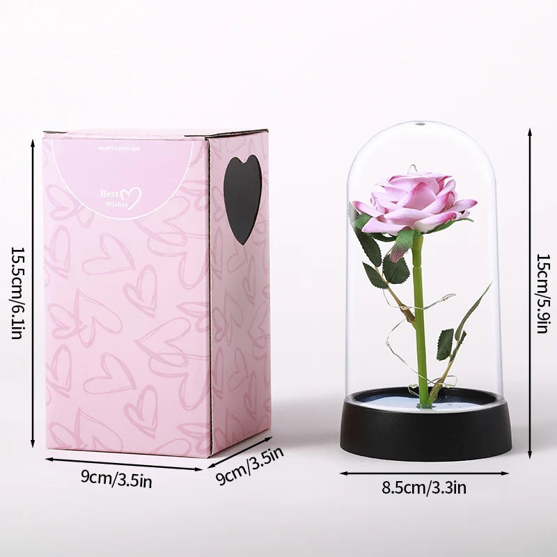 Artificial Rose Flowers Eternal Rose LED Light Foil Flower in Glass Cover