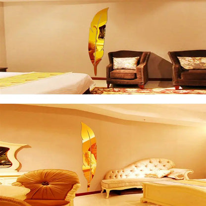 Large Feather Plume 3D Mirror Wall Sticker