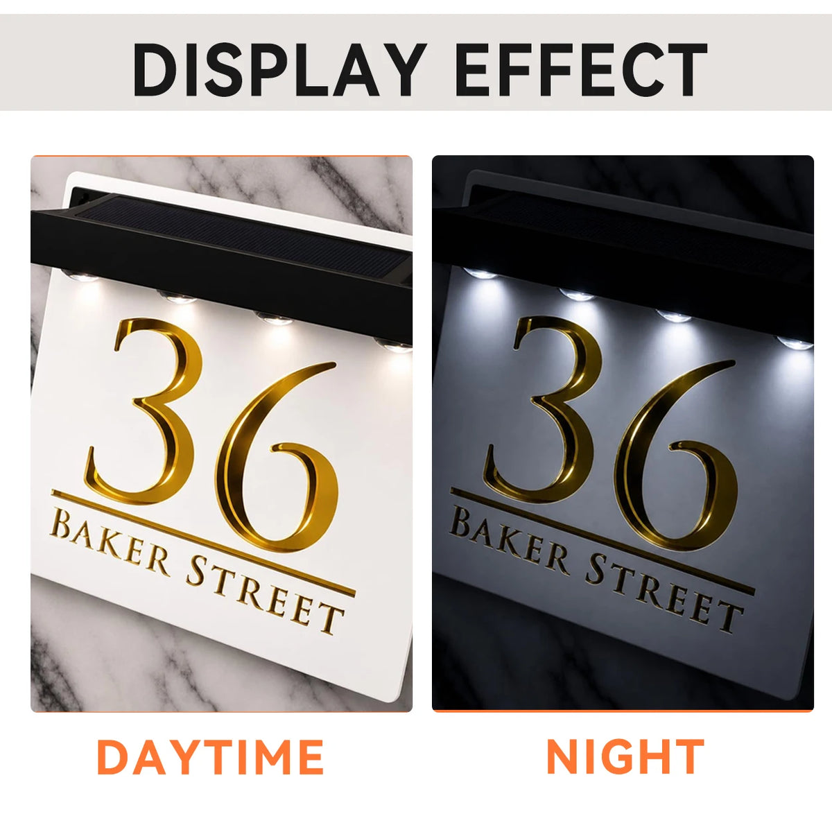 Outdoor Solar Light House Number Signs Acrylic Plaque Personalized Exterior