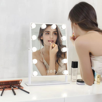 Makeup Mirror with 12 LED Bulbs, 360°Rotation