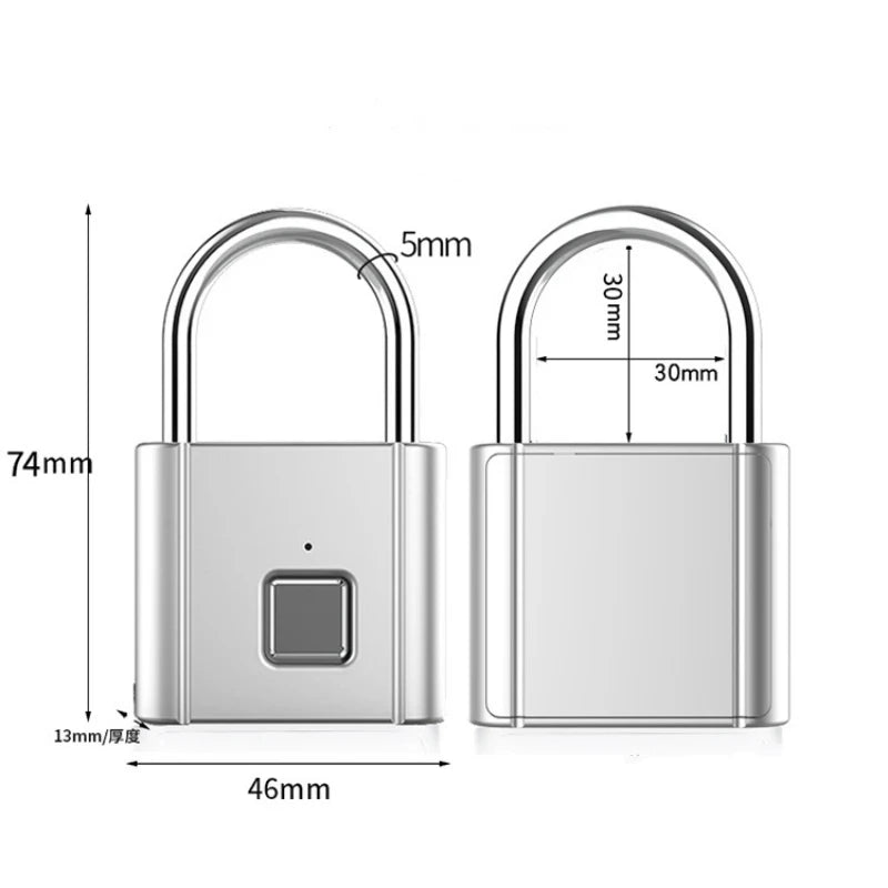 Smart Fingerprint Padlock Waterproof Biometric Keyless Door Lock USB Rechargeable