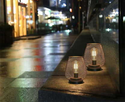 Metal Cage Table Lamp LED Lantern Battery Powered Cordless Accent Lamps Light