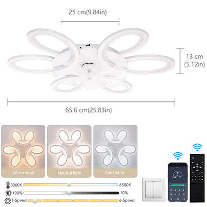 Ceiling Lamp Fan Silent 6 Speed APP Remote Control