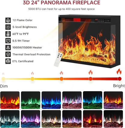 59'' Fireplace 3 Sided Glass Entertainment Center Console Table for TVs up to 65''