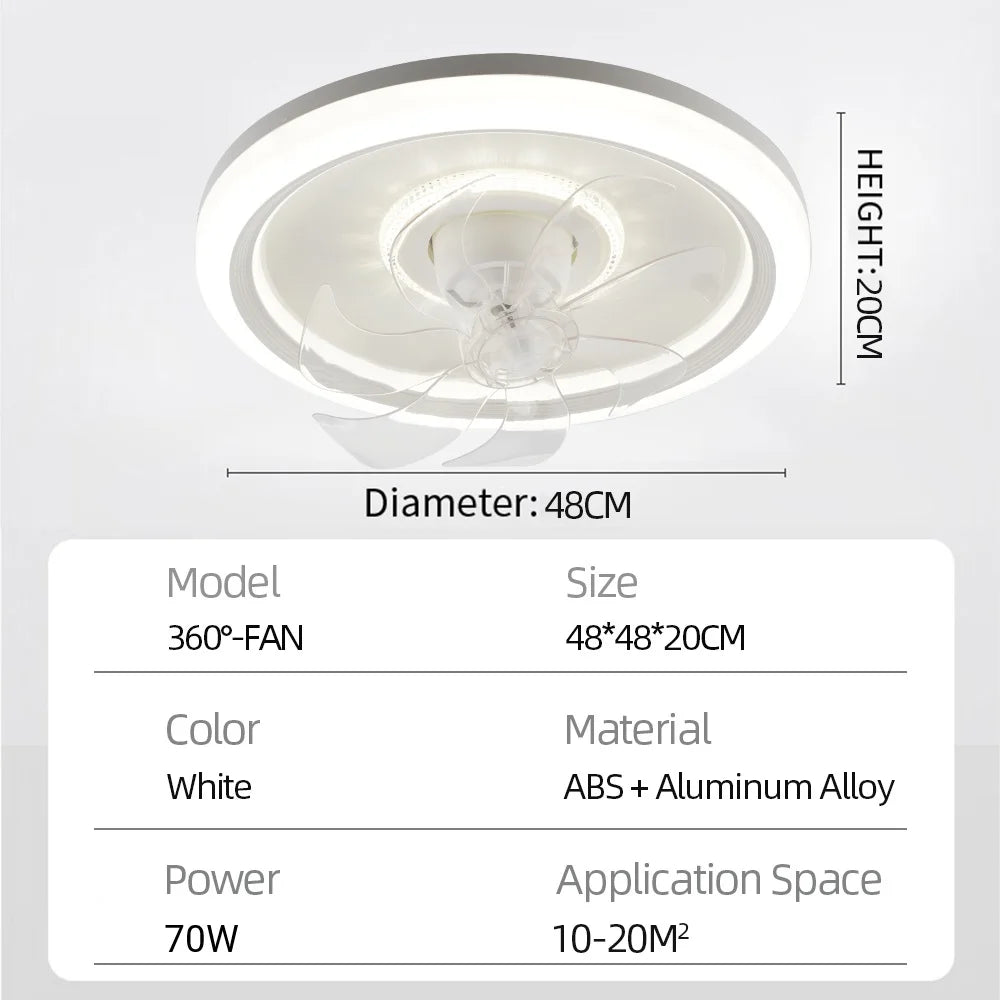 360° Rotating Modern Ceiling Fan with Light