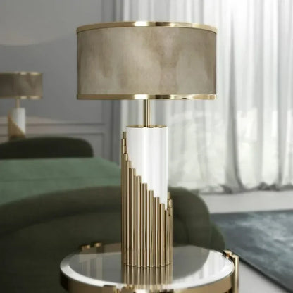 Designer's Luxury LED Desk Lamp Marble Fabric Lampshade