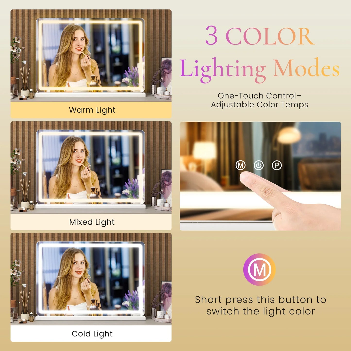 LED Vanity Mirror with Lights Aluminum Frame Bathroom Mirror