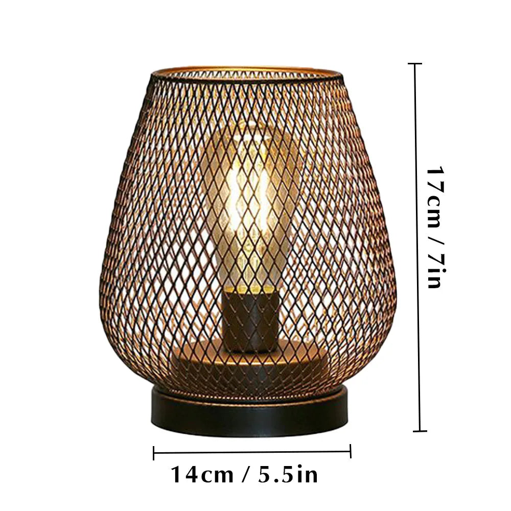 Metal Cage Table Lamp LED Lantern Battery Powered Cordless Accent Lamps Light