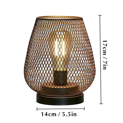 Metal Cage Table Lamp LED Lantern Battery Powered Cordless Accent Lamps Light