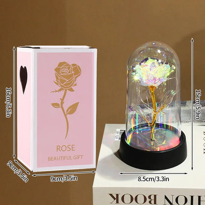 Artificial Rose Flowers Eternal Rose LED Light Foil Flower in Glass Cover
