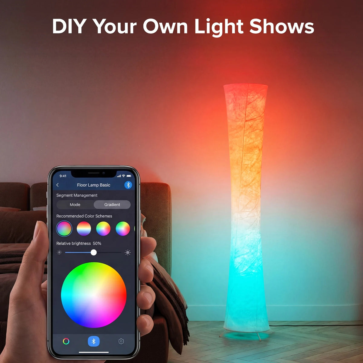 Round LED Floor Lamp with Music Sync and Dimmable 16M Colors