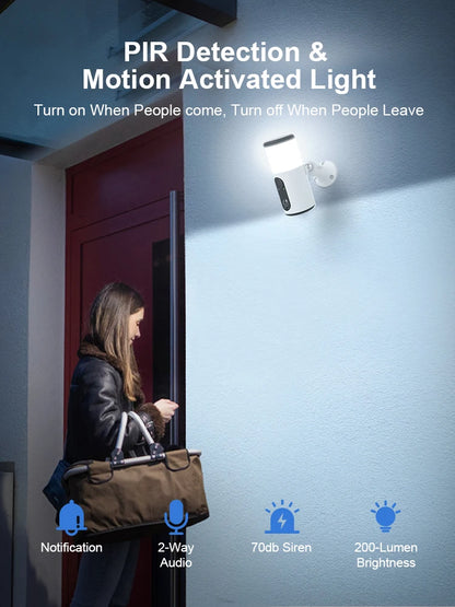 2K Solar Floodlight Wifi Camera Two Way Audio , Night Vision Outdoor Wireless, Waterproof