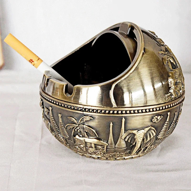 Zinc Alloy Ashtray Metal With Cover Anti-fall Windproof Ashtray