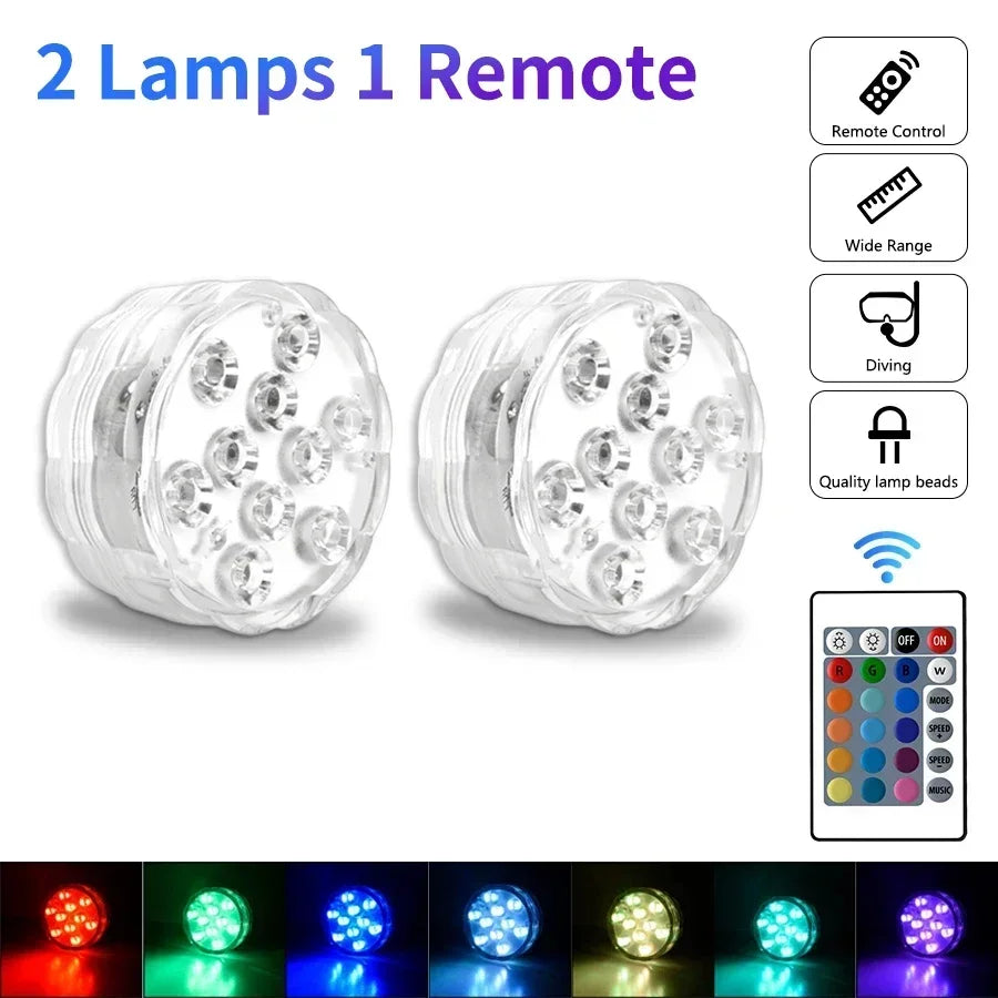 LED RGB Underwater Lights with Magnetic Suction Cups 16 Color Lights