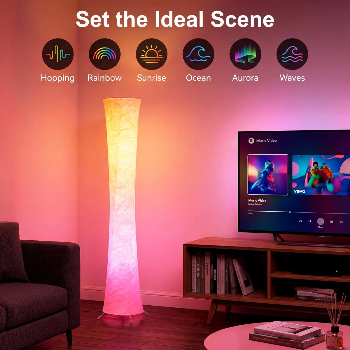 Round LED Floor Lamp with Music Sync and Dimmable 16M Colors