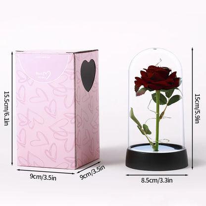 Artificial Rose Flowers Eternal Rose LED Light Foil Flower in Glass Cover