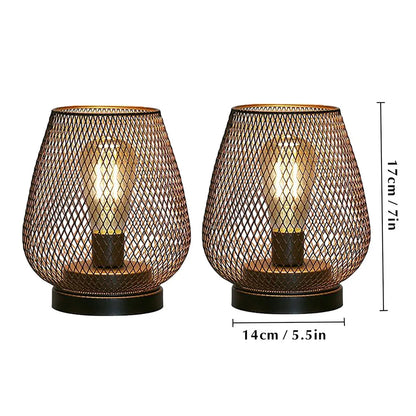 Metal Cage Table Lamp LED Lantern Battery Powered Cordless Accent Lamps Light