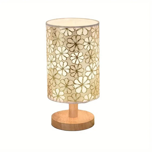 Simple cloth cover table lamp wooden base, USB power supply