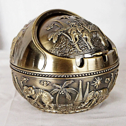 Zinc Alloy Ashtray Metal With Cover Anti-fall Windproof Ashtray