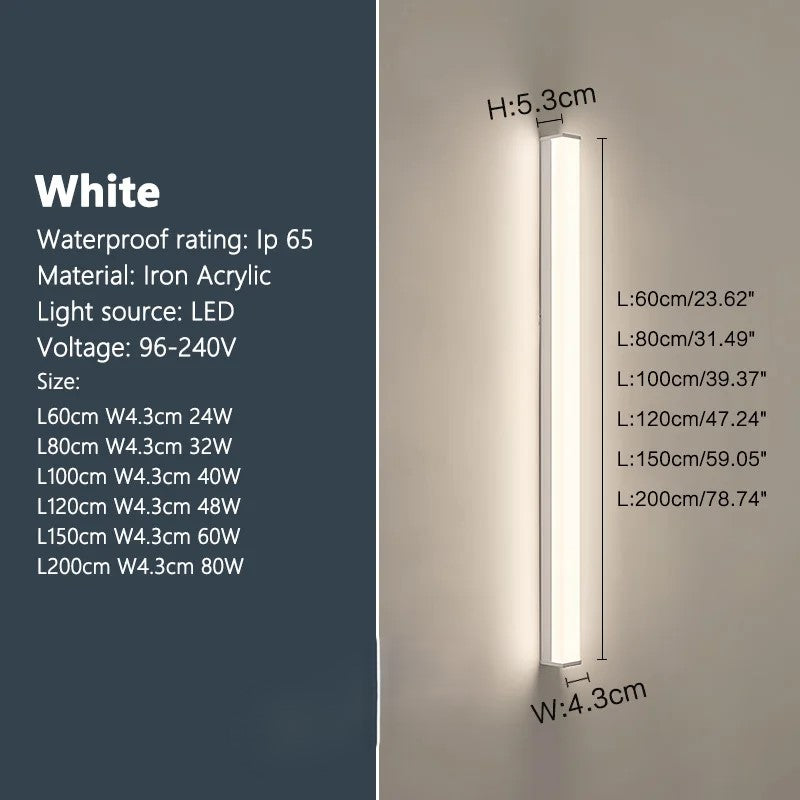 Modern Waterproof Outdoor Long Strip LED Wall Light