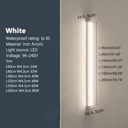 Modern Waterproof Outdoor Long Strip LED Wall Light